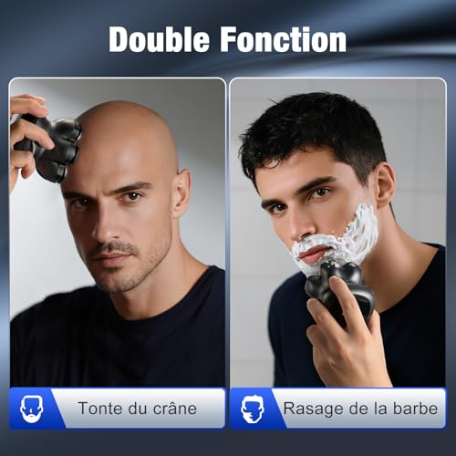 kensen Men's Bald Head Razor 7D Bald Head Trimmer 90 Mins Battery Life 2 Speeds Bald Shaver Crane Waterproof IPX6-Wet & Dry, USB-C, Wireless, with LED Display (Black)