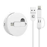 iPhone Charger, Wim Retractable Micro Usb Cable and Lightning Cable 2 in 1 Sync and Charge Retractable High Speed Adapter Cable for iPhones,iPad,iPod,Android Phones (White)