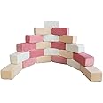 Wonder Space Plush Foam Blocks - Nursery Building & Stacking Toys for Toddlers Boys & Girls, Soft Smooth Velvet Cover, Early Education Gross Motor Skills & Brain Development (24 Bricks, Soft Blush)