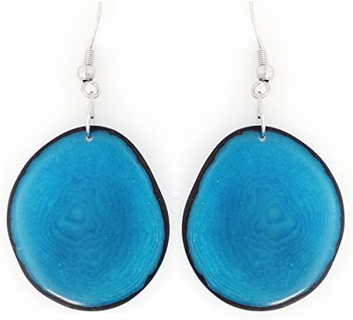 Tagua Earrings Blue Chips Handmade Fair Trade, LIghtweight, by Florama Natural Jewelry
