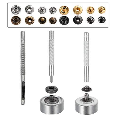 BUYGOO 120 Sets Leather Snap Fasteners Kit, Metal Button Snaps Press Studs with 4 Installation Tools, 4 Color Leather Snaps for Clothes, Jackets, Jeans Wears, Bracelets, Bags