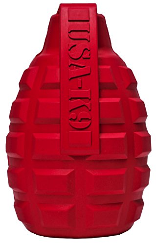 USA-K9 Grenade Treat Dispenser Crazy Bounce Natural Rubber Dog Toy Unpredictable Dog Bouncing Toy USA Made - Large - Red
