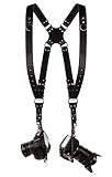 Camera Strap Accessories for Two-Cameras - Dual Shoulder Leather Harness - Multi Camera Gear for DSLR/SLR&nbsp;Black ProInStyle Strap by Coiro