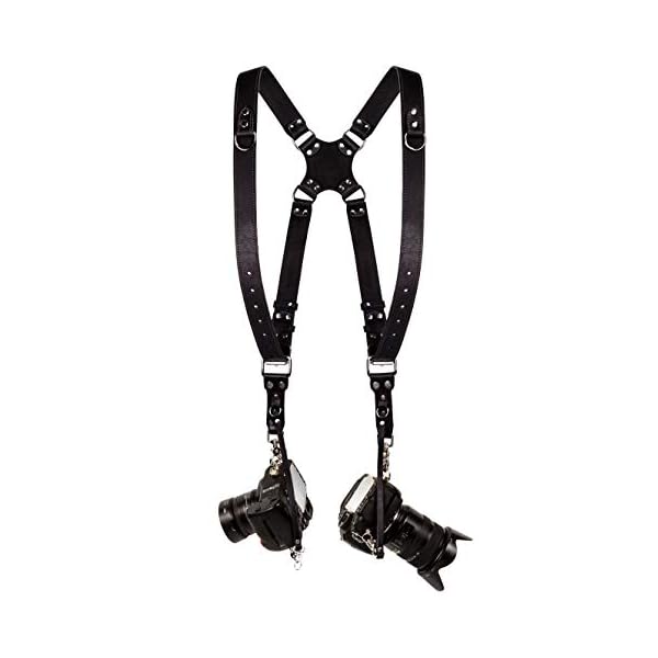 C Coiro Kameragurt für 2 Kameras mit doppeltem Tragegurt aus Leder und verstellbarem Schultergurt - Ledergurt für DSLR/SLR - Camera Dual Shoulder Strap, Standard/Schwarz
