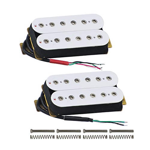FLEOR Set of Alnico 5 Double Coil Humbucker Electric Guitar Neck & Bridge Pickup Alnico V Adjustable Pole Piece, White Color