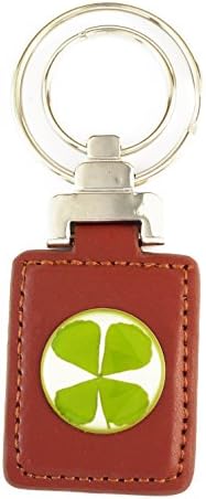 Genuine Four-leaf Lucky Clover Crystal Amber Key Chain, Classic Luxury Leather Good Luck Tag for Business People to Make Great Deals! (Squared)
