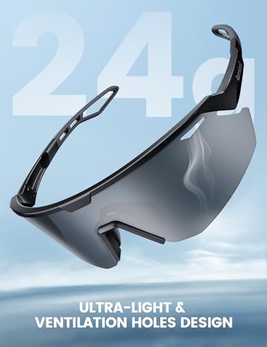 Lamicall 24g Polarized Sports Sunglasses for Men Women - [24g Ultralight] [Adjustable Nose Pad] UV400 Protection Sun Glasses for Running Cycling Baseball Fishing