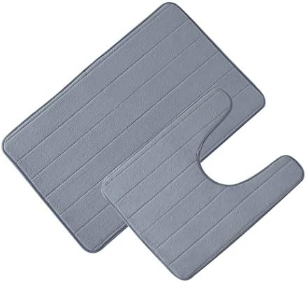 ZLOFADA Bathroom Rug Mat Memory Foam Bath mats Toilet Rug U-Shaped Set Non Slip Extra Soft Microfiber Thick Durable Absorbent Bath Floor Rug Set of 2 Piece (Gray)