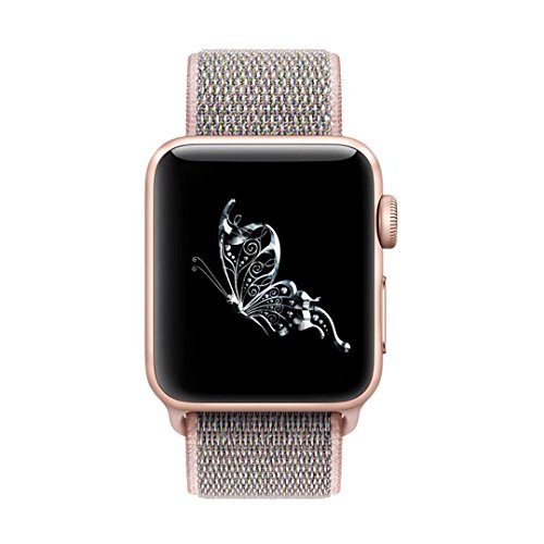 QIENGO For Apple Watch Band 42MM, Nylon Sport Loop with Hook and Loop Fastener Adjustable Closure Wrist Strap Replacment Band for iWatch Series 1/2/3, 42mm, Pink Sand - Thumbnail 2