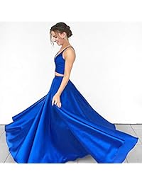 Dymaisei vestido de baile de satén para mujer, cuello en V, dos piezas, 2019