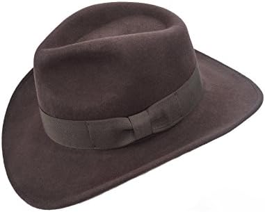 Mens Wool Crushable Indiana Jones Outback Safari Fedora Cowboy Western Hat Brown (S/M)