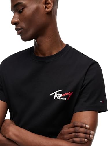 Herren T-Shirt Kurzarm Slim Sign Chest mit Logo, Schwarz (Black), XL