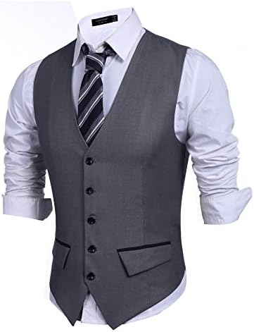 Mymyguoe Herren Anzug Weste - Elegante Slim Fit Weste V-Ausschnitt