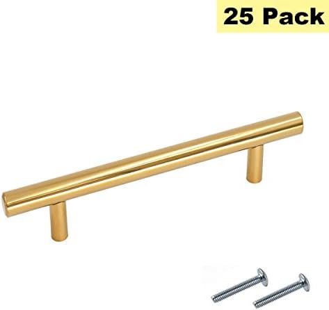 96mm Hole Centers Corner Cabinet Pulls 6" Overall Length Drawer Handles Gold Drawer Knobs - Peaha PH201PB Polished Brass Kitchen Cabinet Hardware 25 Pack