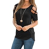 CUCUHAM Women Summer Short Sleeve Strappy Cold Shoulder T-Shirt Tops