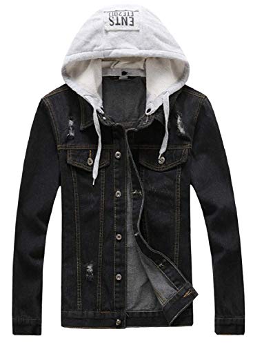 XueYin Men's Denim Jacket Slim Fit Plus Size(Black,XS Size)
