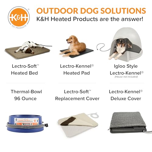 K&H PET PRODUCTS LECTRO-SOFT ORTHOPEDIC OUTDOOR HEATED DOG OR CAT BED FOR LARGE DOGS OR MULTIPLE CATS, SAFETY LISTED WARMING PAD, WATERPROOF, SOFT & FLEXIBLE, WASHABLE COVER – LARGE 36 X 25IN TAN 60W