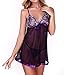 Ruzishun Women's Sexy Lingerie Diaphanous Pajama Lace Skirt Sleepwear Plus Size (M, Purple)