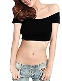 Allegra K Women Off Shoulder Short Sleeves Slim Fit Crop Tube Top Black S
