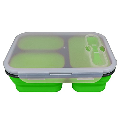 AJUNR-Folding Silica Gel Lunch Box Outdoor Portable Picnic Case Microwave Oven Heating Refrigerator Separating Lunch Box Green 2 Furniture Bento Box