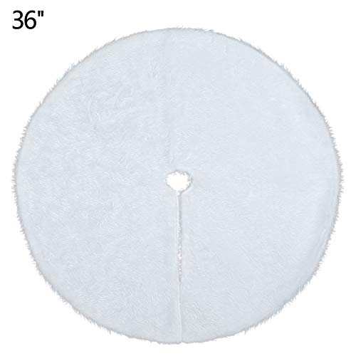 Sattiyrch Faux Fur Christmas Tree Skirt 36",White Xmas Decorations for 6ft Christmas Tree (White, 36in) - Thumbnail 5