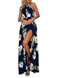 FFLMYUHULIU Women's Sexy Split Floral Off-shoulder Beach Party Maxi Dress (M, C2602Navy)