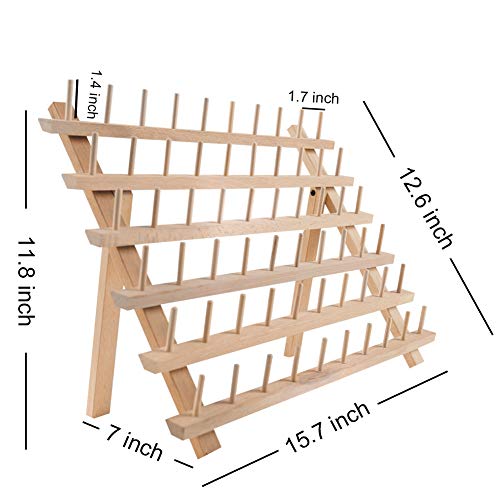 Thread Holder, 60 Spools Wooden Thread Rack with Needles Sewing Scissors Needle Threader for Sewing Organizer DIY Project and Craft Favor Embroidery Quilting Hair-braiding