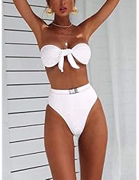 MOPOOGOSS Trajes de baño de dos piezas para dama Sexy Tie Knot Front Buckled High Waisted Bikini Sets Swimwear
