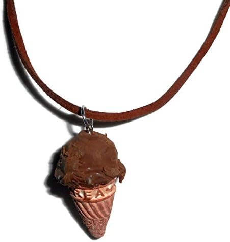 Chocolate Ice Cream Cone Polymer Clay Fake Food Necklace