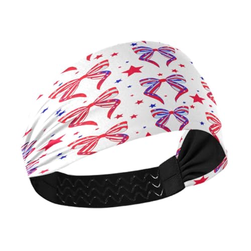 WELLDAY Headbands for Women Independence Day Bows Soft Elastic Non Slip Headbands for Women Running, Wide Women’s Head Band for Thin Hair