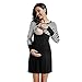 Women Striped Patchwork Nursing Midi Dress,Crytech Maternity Double Layer Round Neck Side Ruched Pregnancy Sleepwear Nightgown for Breastfeeding Convertible Hospital Delivery Gown (Medium, Black)thumb 2
