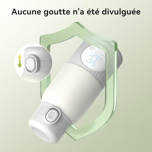 APZOKI Portable Baby Bottle Warmer 380ml Battery for Breast Milk Water 10000mAh Fast Heating Precise Temperature Control 100W Long Battery Life (Grey Green)