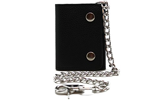 Cow Leather Biker Trifold Chain Wallet Zip Pocket lobster Claw Hook in Gift Box Trucker,Motorcycle