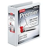 Cardinal Premier Easy Open 3-Ring Binder, 3", ONE-Touch Easy Open Locking Slant-D Rings, 650-Sheet Capacity, ClearVue Cover, PVC-Free, White (10330)