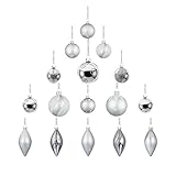 youseexmas Glass Christmas Ornaments White Silver Pack of 16