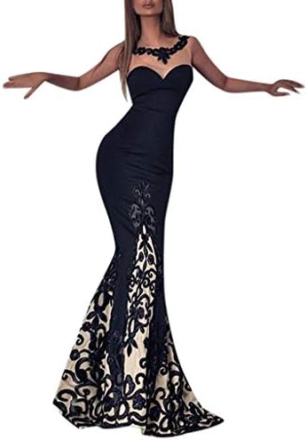 Hanomes Women's Black Slim Fit Evening Dress Lace Sexy Hollow Out Wedding Dress Sleeveless Women's Maxi Long Evening Prom Dress Embroidered Mermaid Formal Party Cocktail Gowns