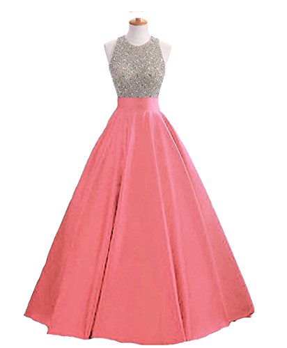 HEIMO Women's Sequins Keyhole Back Evening Ball Gown Beaded Prom Formal Dresses Long H095 0 Coral
