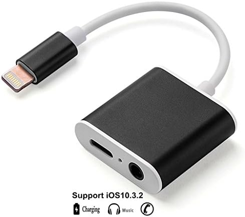 Lightning to 3.5mm Audio Headphone Jack Adapter and Charging or Call 3 in 1 Adapter for iPhone 7 7plus with Support iOS11 Support Call,Not Support Controls Volume and Switching Songs,JWAIT,Black