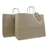Incredible Packaging- 16" x 6" x 12" Kraft Paper Bags with Handles for Shopping, Retail and Merchandise. Strong and Reusable - 60 Bags Count - 80 Paper Thickness (Brown)