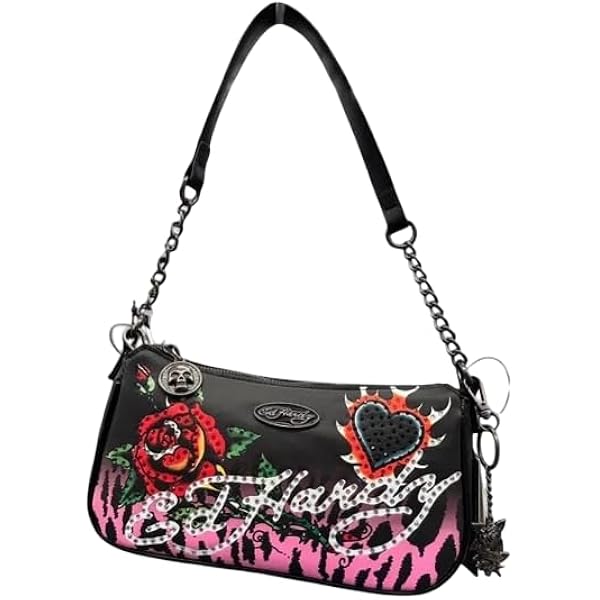 Amazon.com: ED HARDY Black and Pink Shoulder Crossbody Bag with