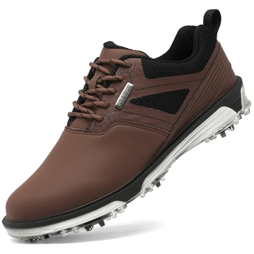 Men's Golf Shoes Waterproof Lightweight Brown