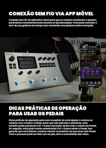 M-VAVE MK-300 Processador de Efeitos para Guitarra - Modelagem Neural 120 AMP/360 FX, Bateria 10h, Looper 300s, MIDI e Compatível com Kemper/Axe-FX (Preto)