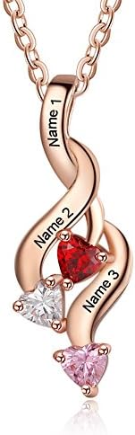 Personalized Mother Necklace with 3 Simulated Birthstone Promise Pendant Necklace for Her with 3 Names Gift for Mommy