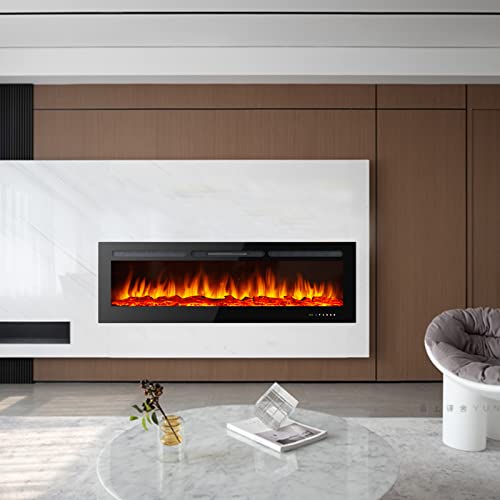 60 Inch Electric Fireplace Recessed and Wall Mounted, inWall Electric