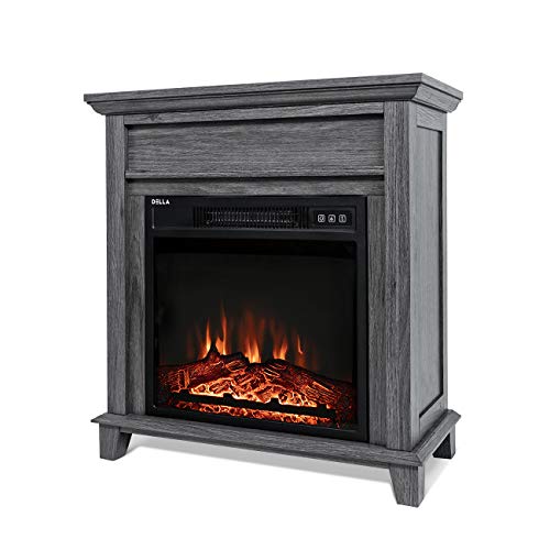 Della 27" 1400W Freestanding Portable 3D LED Electric Firebox Fireplace Mantel Heater Realistic Stove - Grey