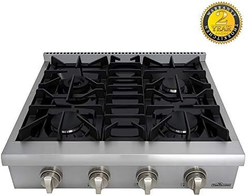Gas Rangetop/Cook Top with 4 Sealed Burners, Gas Stove Top Cooker Cooktops For Kitchen, Flat Cast-iron Cooking Grates, Stainless Steel, HRT3003U (30 inch)