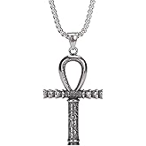 TURTLEDOVE Large Ankh Cross Pendant - Ancient Egyptian Hieroglyphic Symbol - Stainless Steel Necklace of Amulet