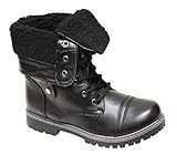 Anna Dallas-11 Women's round toe mid calf lace up cuffed opening woolen lining military combat comfort PU boots