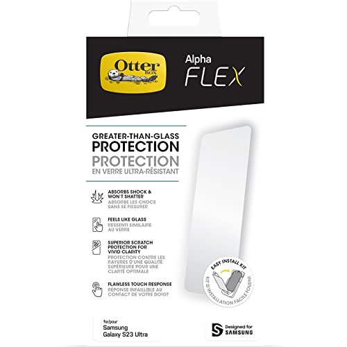 OtterBox Protector de Pantalla Alpha Flex para Samsung Galaxy S23 Ultra, Protección Ultra Fuerte contra astillados y Grietas, Resistente a roturas, Antimicrobiano