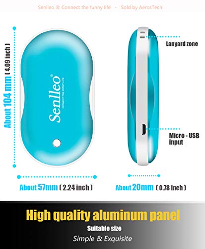 Senlleo Hand Warmer, Rechargeable Hand Warmer : 5200mAh Battery Hand Warmer/Powerbank with Mini Flashlight Function, Double-Sided Warmer Winter Gift for Girl/Man/Woman(Blue)